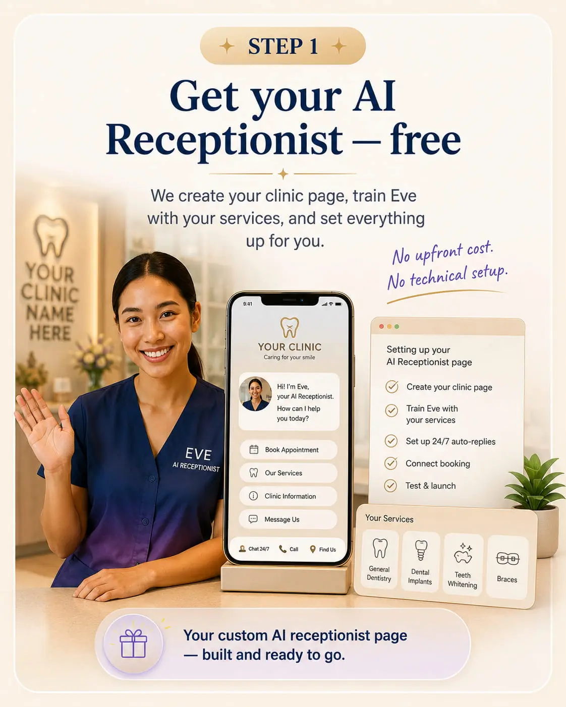 Step 1 — Get your free AI Receptionist and custom clinic page