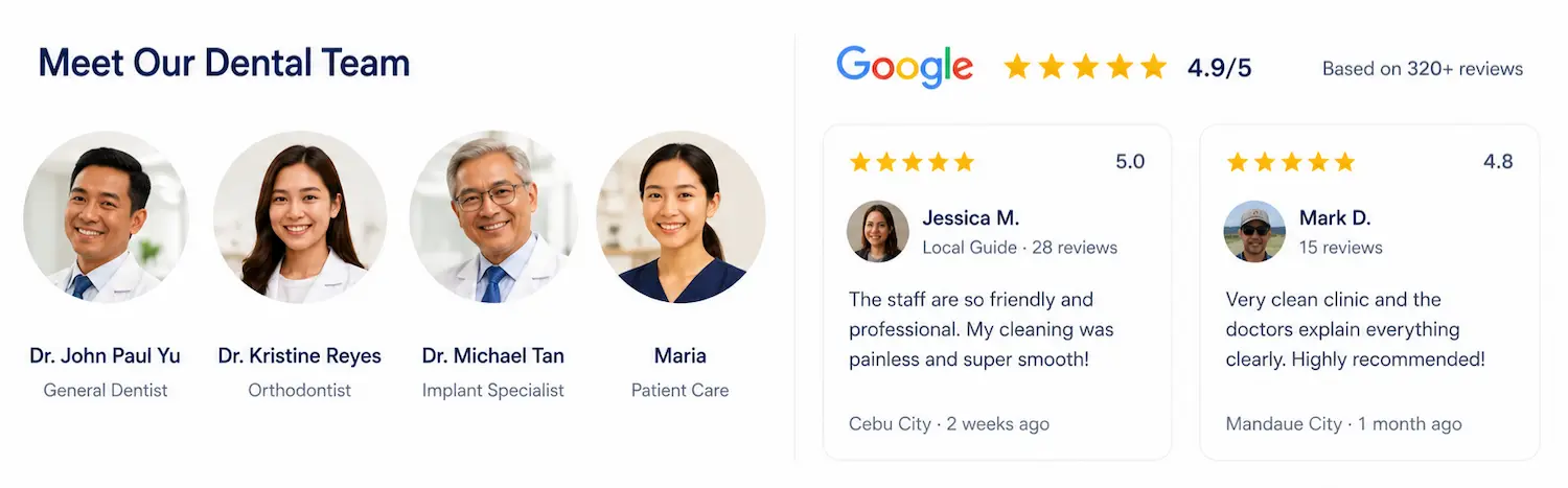 PearlSmile dental team and Google reviews